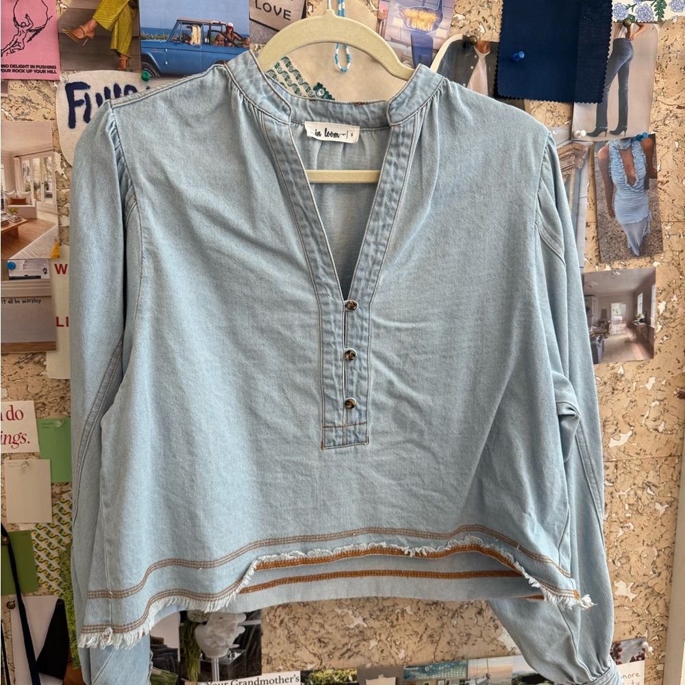 In Bloom Light Blue V-Neck Blouse
